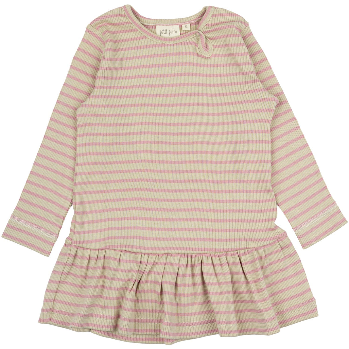Petit Piao Bright Rose/Dark Off White Klänning L/S Modal Striped