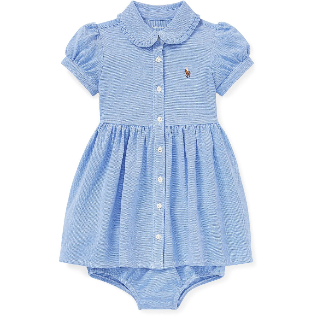 Ralph Lauren Baby Solid Oxford Klänning & Bloomer Harbour Island Blue