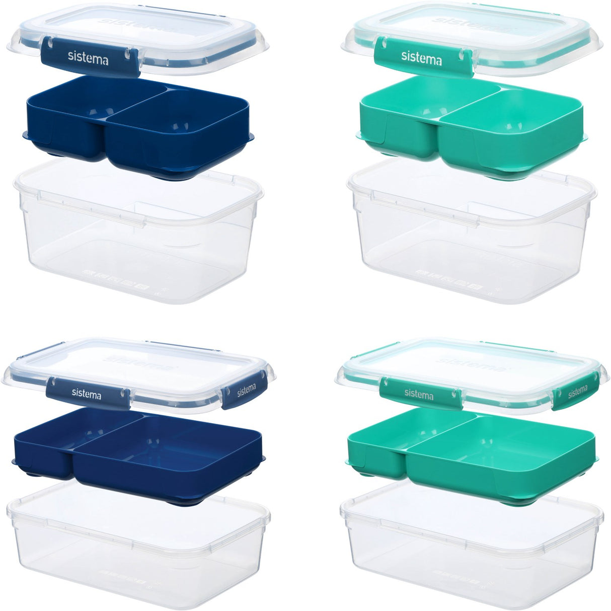 Sistema Minty Teal / Ocean Blue Club 4-pack Stax To Go Lunchlådor 2,2L