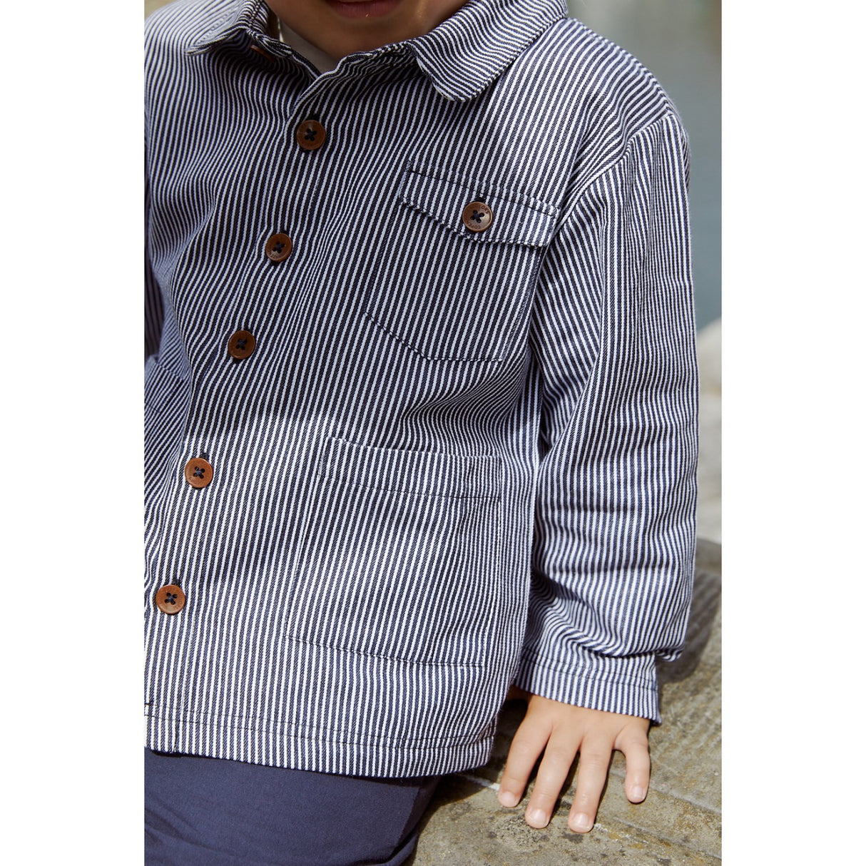 COPENHAGEN COLORS Navy Stripe Striped Twill Jacka W Pockets