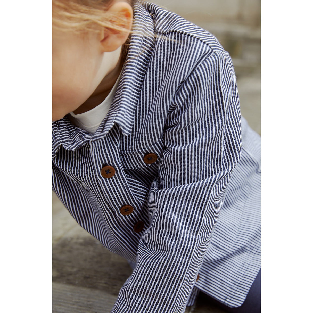 COPENHAGEN COLORS Navy Stripe Striped Twill Jacka W Pockets