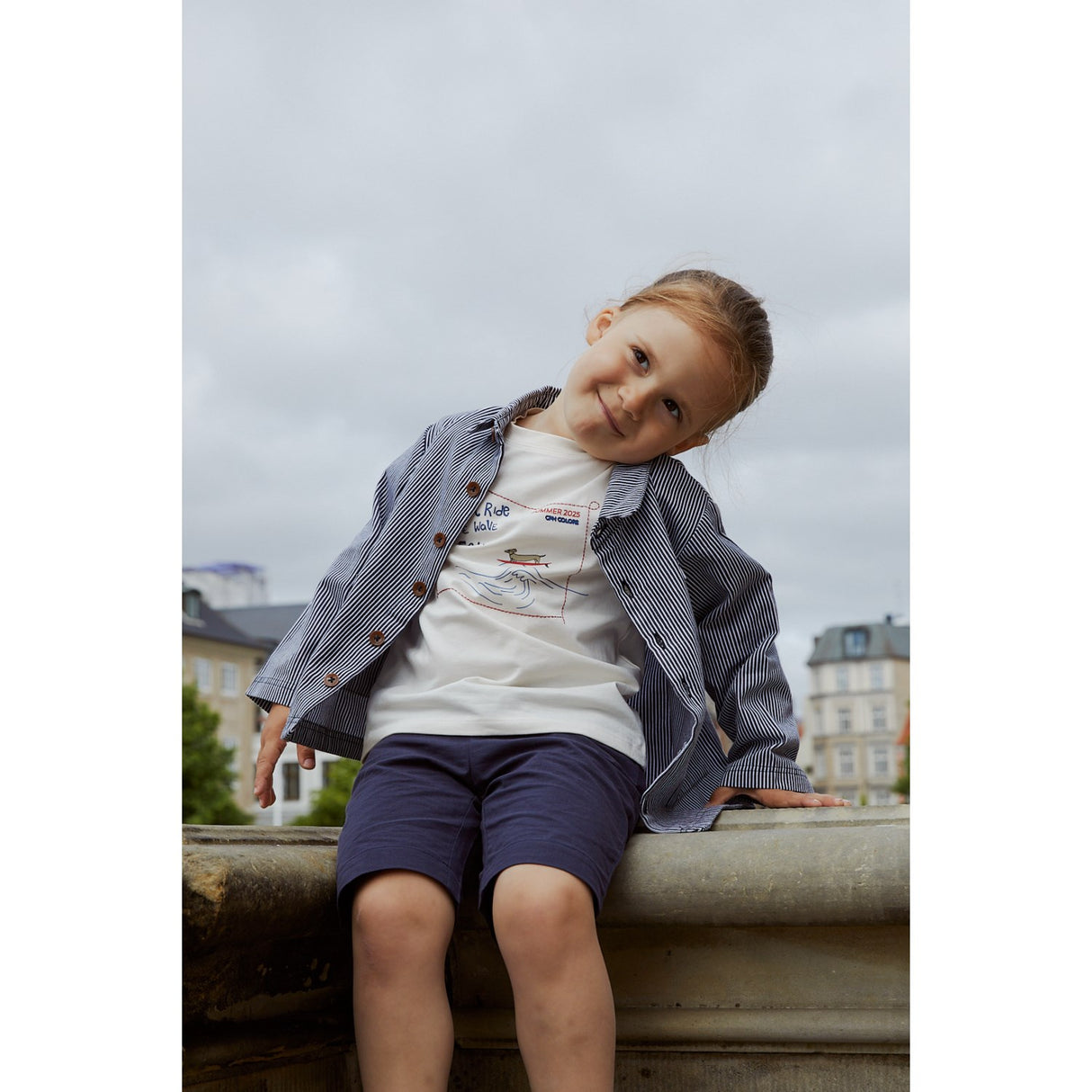 COPENHAGEN COLORS Navy Stripe Striped Twill Jacka W Pockets