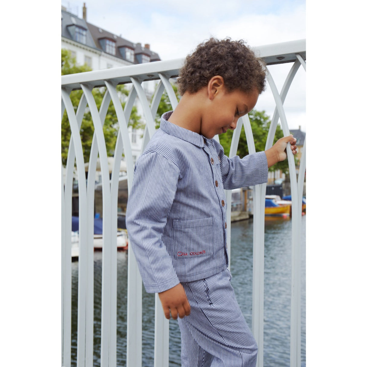 COPENHAGEN COLORS Navy Stripe Striped Twill Jacka W Pockets