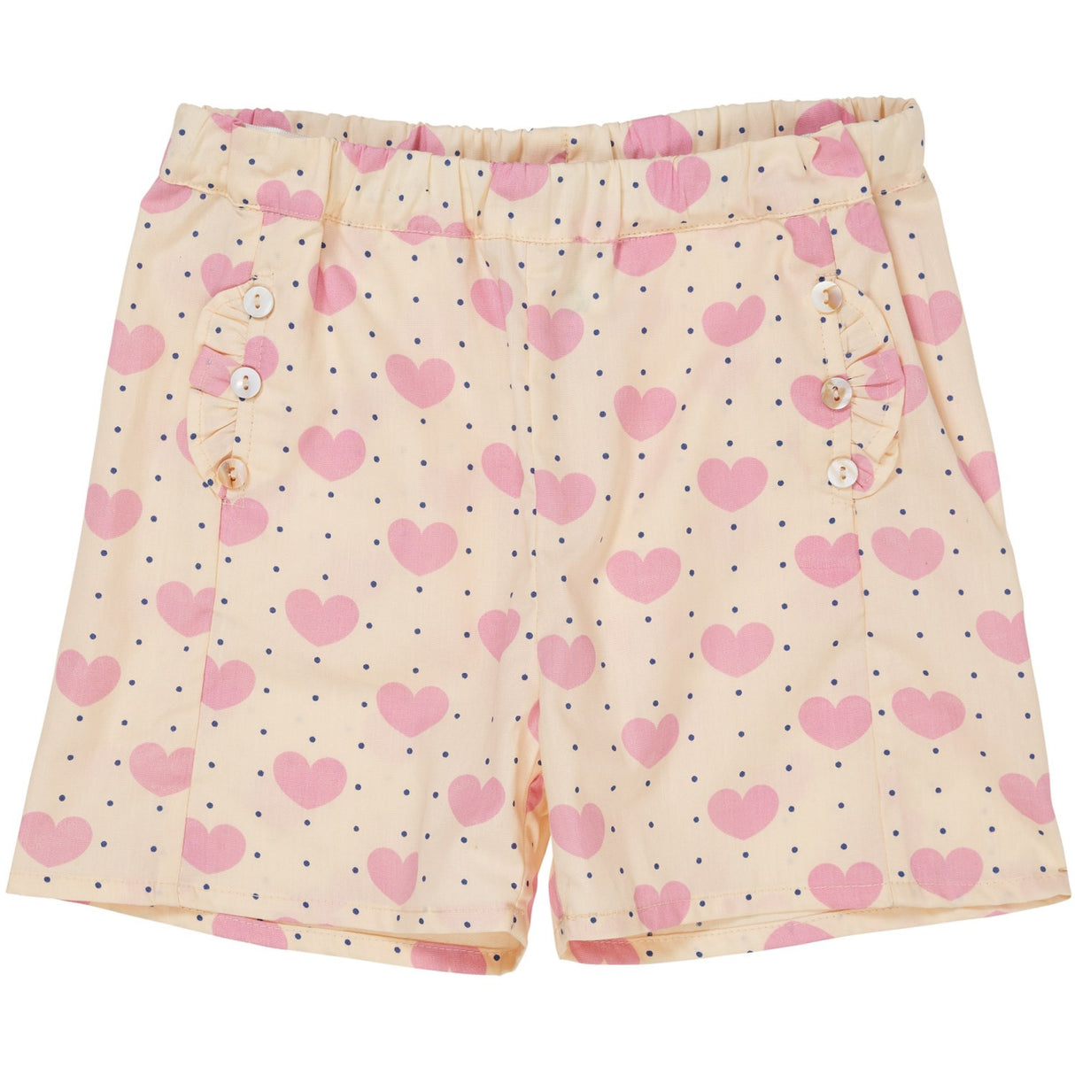 COPENHAGEN COLORS Heart Aop Heart & Dots Shorts med volangfickor