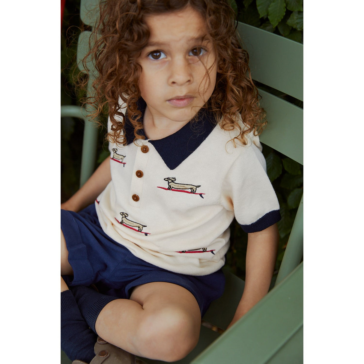 COPENHAGEN COLORS Krämfärg/Marinblå Kam. Polo m. Broderi