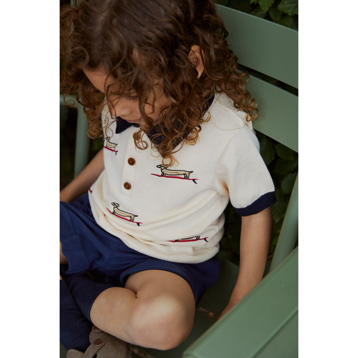 COPENHAGEN COLORS Krämfärg/Marinblå Kam. Polo m. Broderi