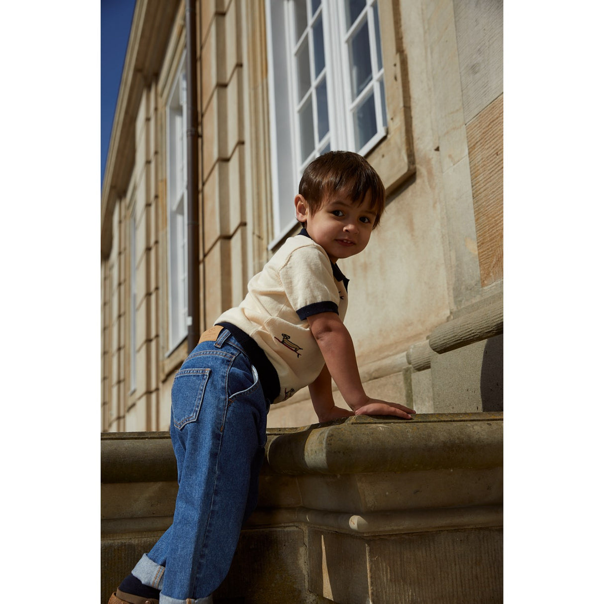 COPENHAGEN COLORS Krämfärg/Marinblå Kam. Polo m. Broderi