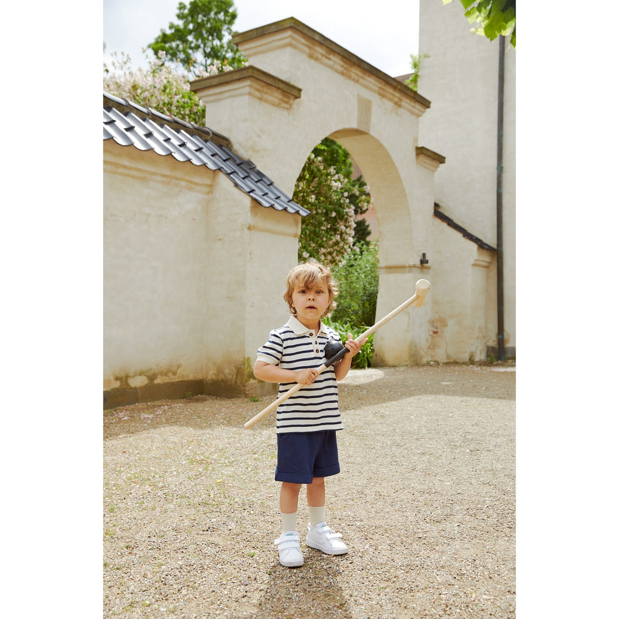 COPENHAGEN COLORS Marinblå randig pikétröja med ränder