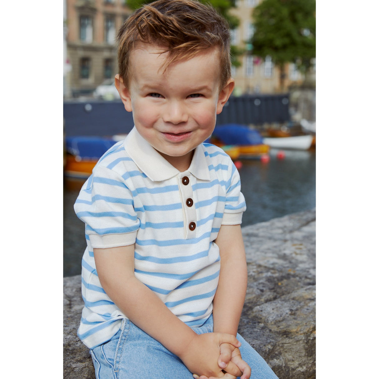 COPENHAGEN COLORS Sky Blue Stripe Pique Stripe Pique Piker Shirt