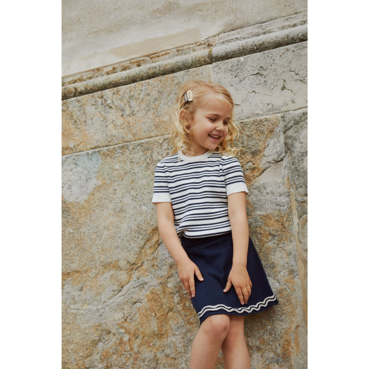 COPENHAGEN COLORS Navy/Cream Comb. Stickad Tennis Kjol