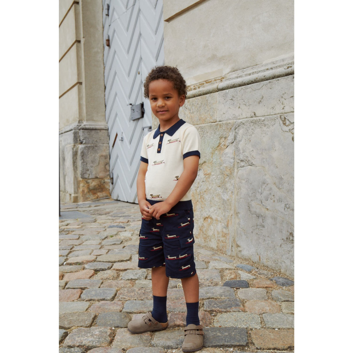 COPENHAGEN COLORS Marinblå med surfing Dog Twill Shorts