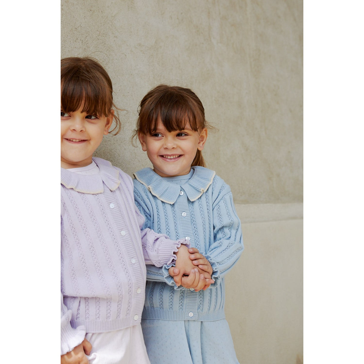 COPENHAGEN COLORS Dusty Blue stickad pointelle cardigan