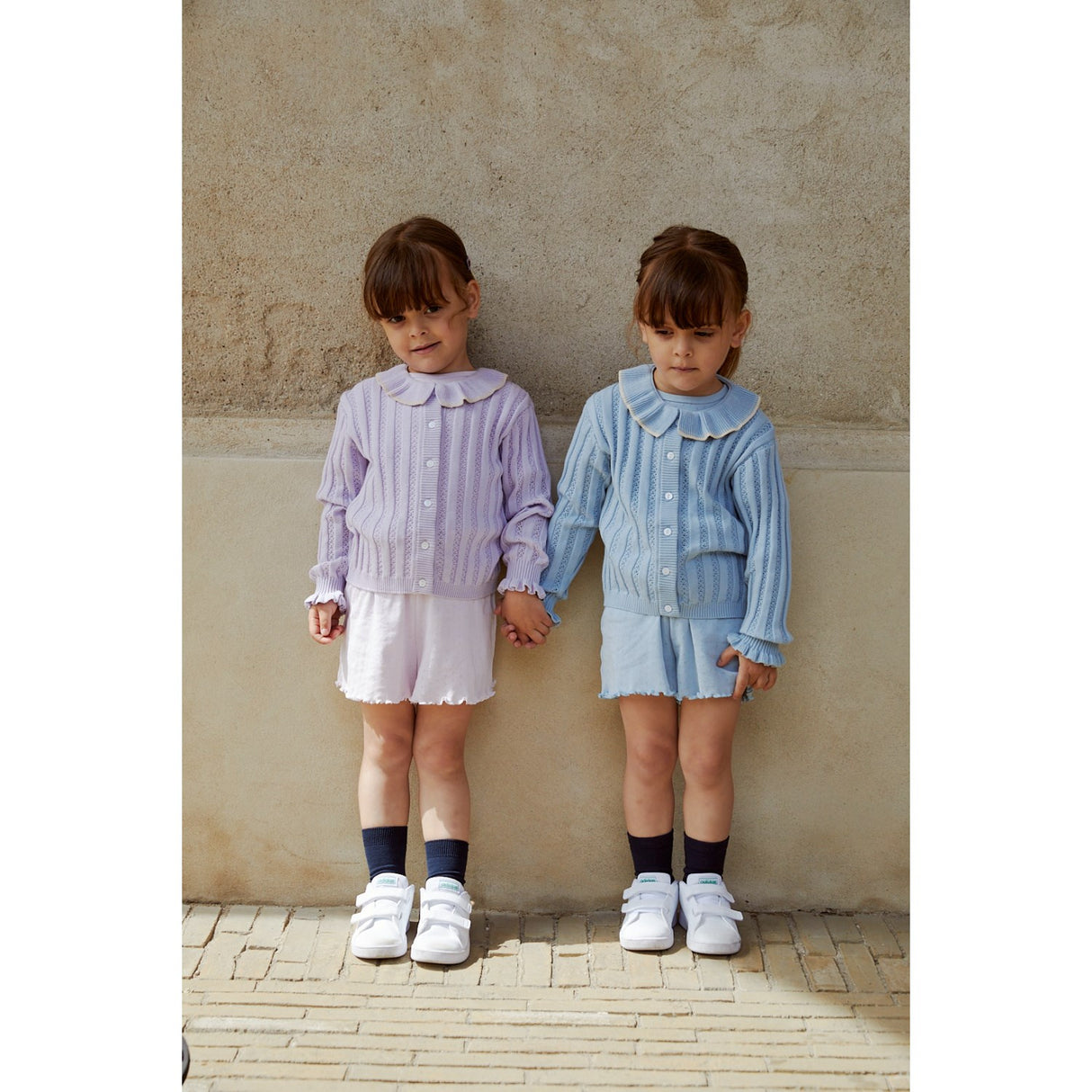 COPENHAGEN COLORS Dusty Blue stickad pointelle cardigan