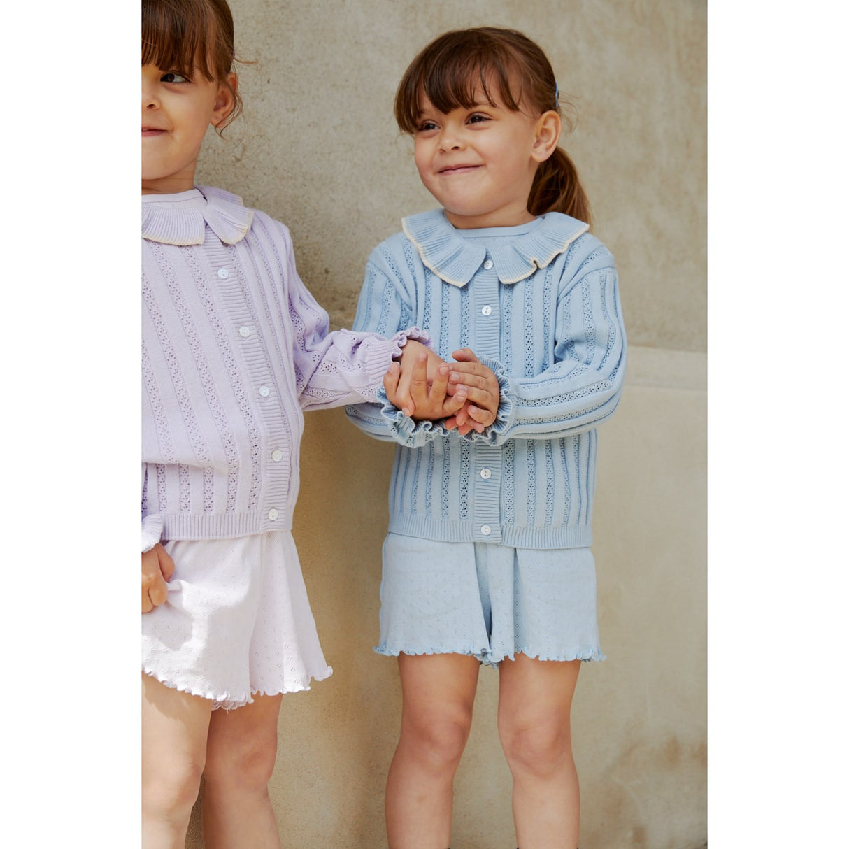 COPENHAGEN COLORS Dusty Blue stickad pointelle cardigan