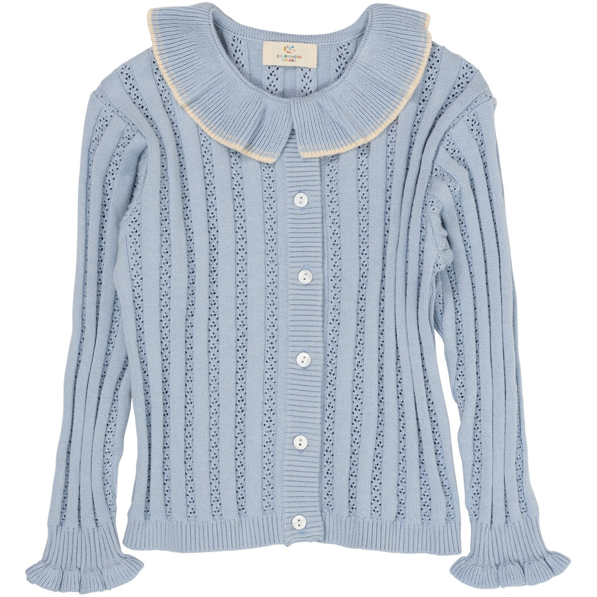 COPENHAGEN COLORS Dusty Blue stickad pointelle cardigan