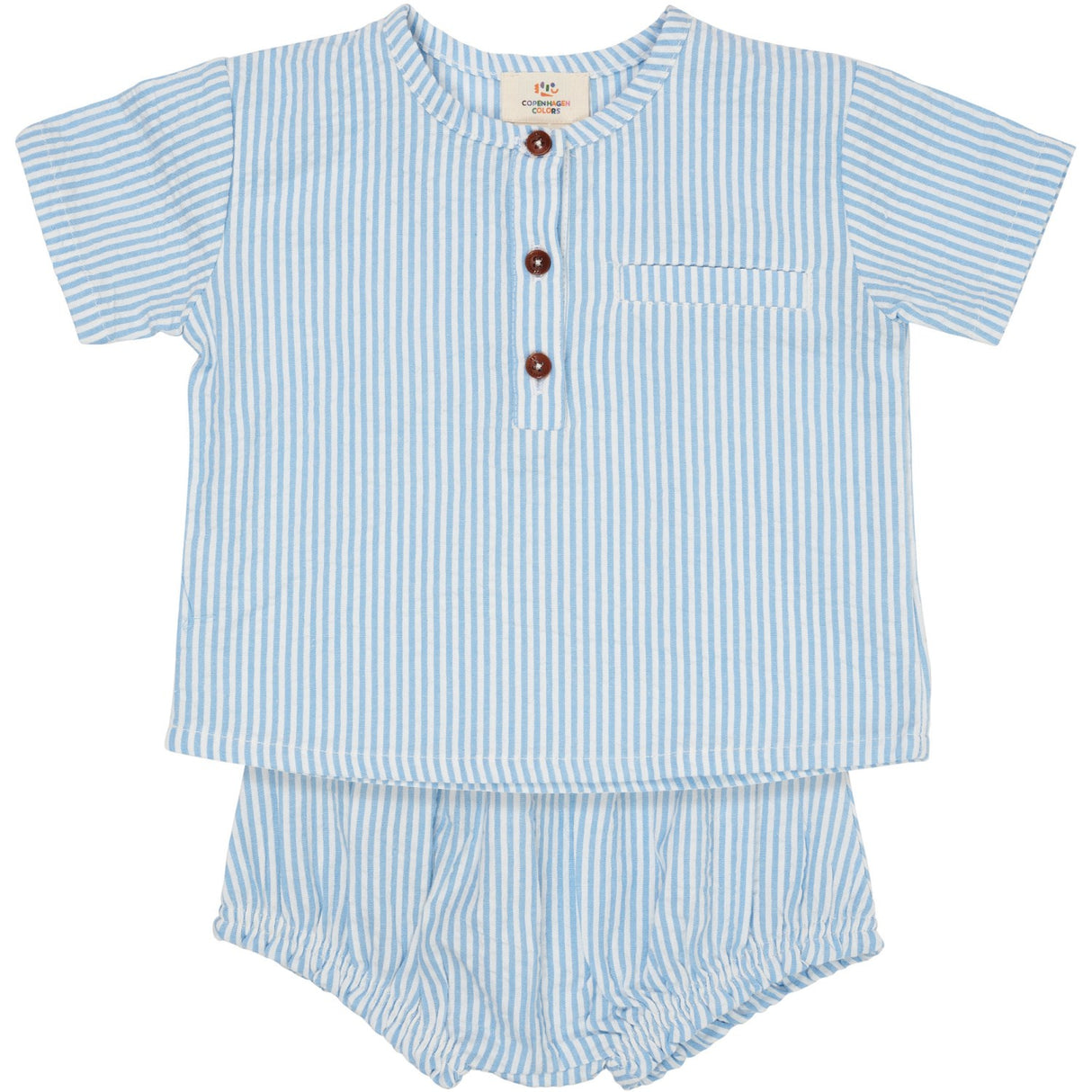COPENHAGEN COLORS Sky Blue W Cream Stripe Seersucker Baby Set