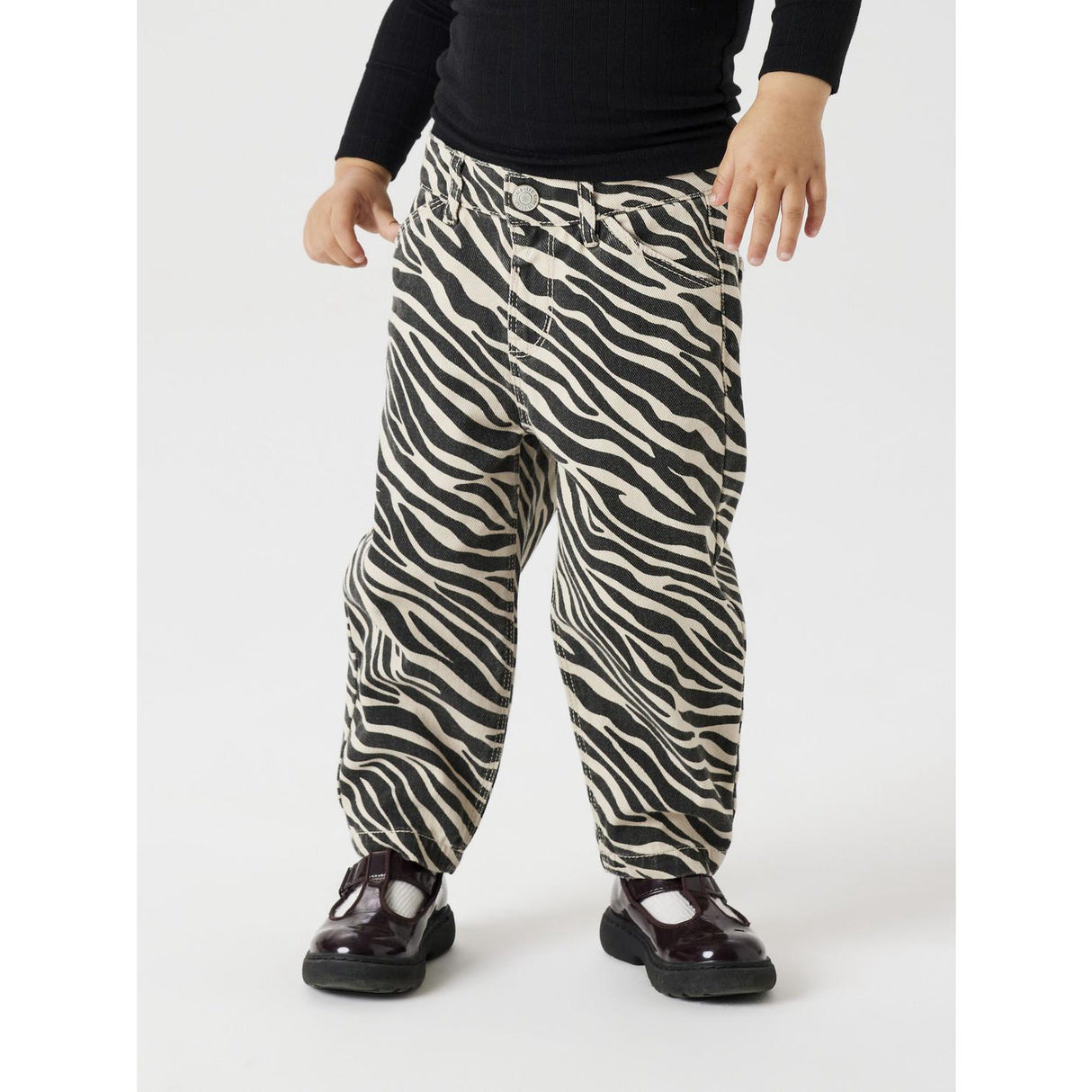Name It Cement Black Zebra Bella Twill Mom Byxor