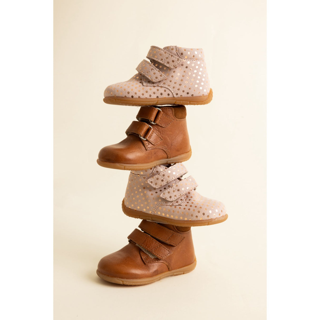 Angulus Rose Copper Dots Barnets Første Skor