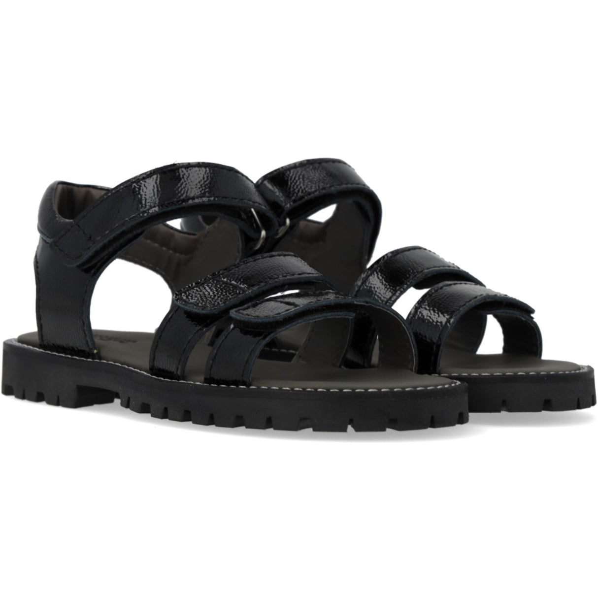 Angulus Black Justerbar Lädersandal Med Kardborreband