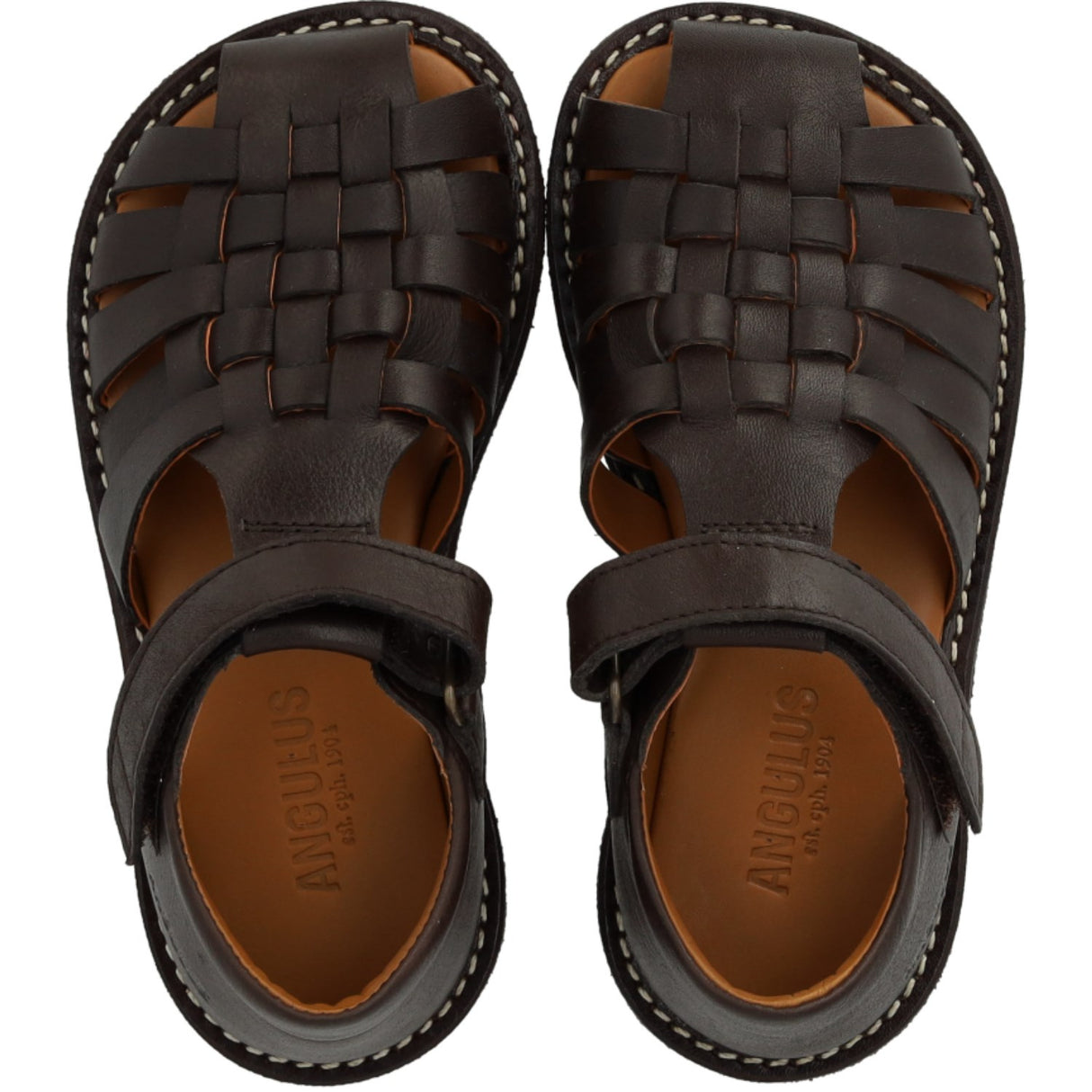 Angulus Dark Brown Flätad Lädersandal