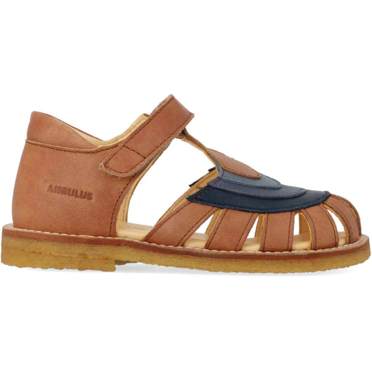 Angulus Tan/Navy/Indigo/Blue Foch Colourblock Regnbuesandal Med Kardborreband