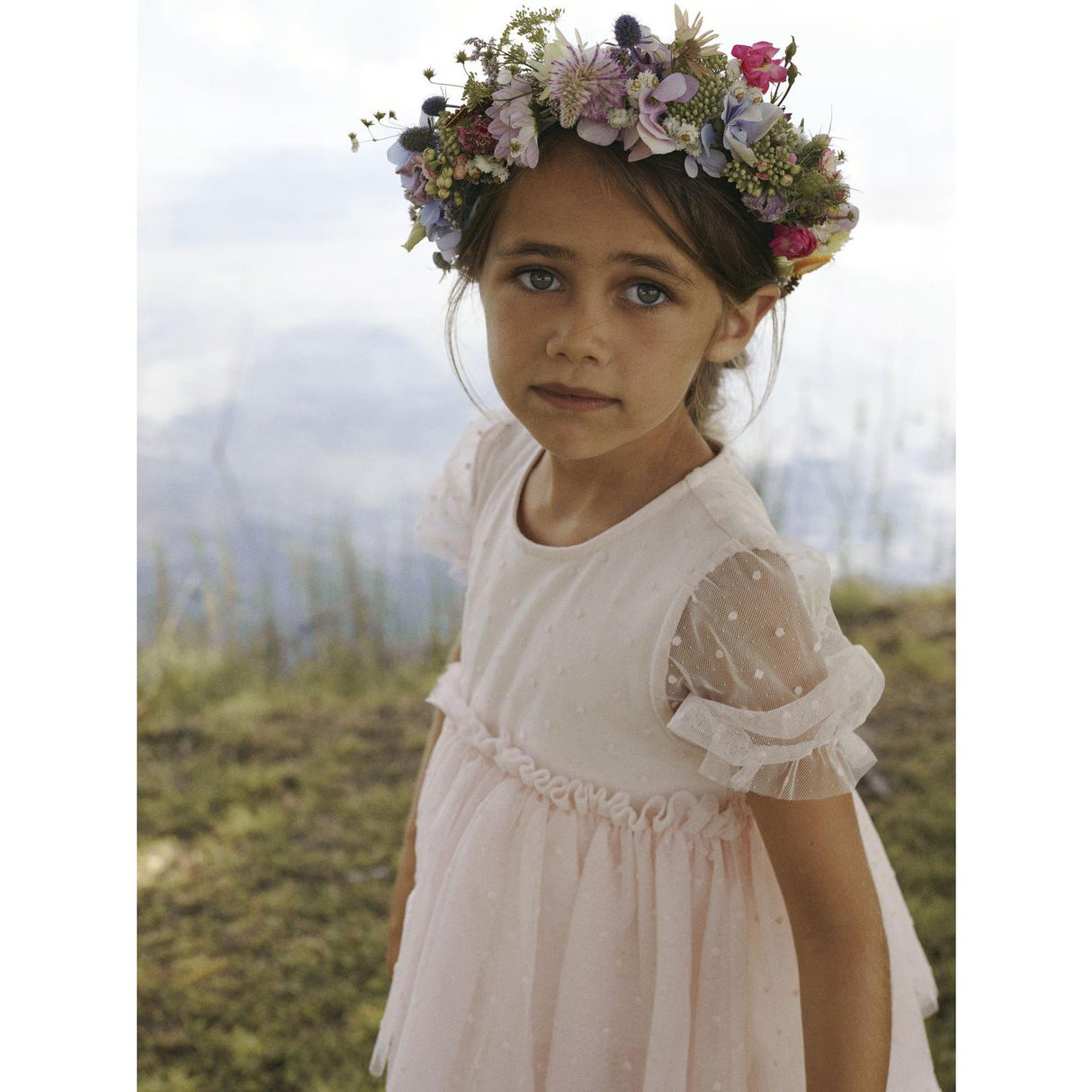 Lil'Atelier Peach Blush Frilla Loose Tyll Klänning