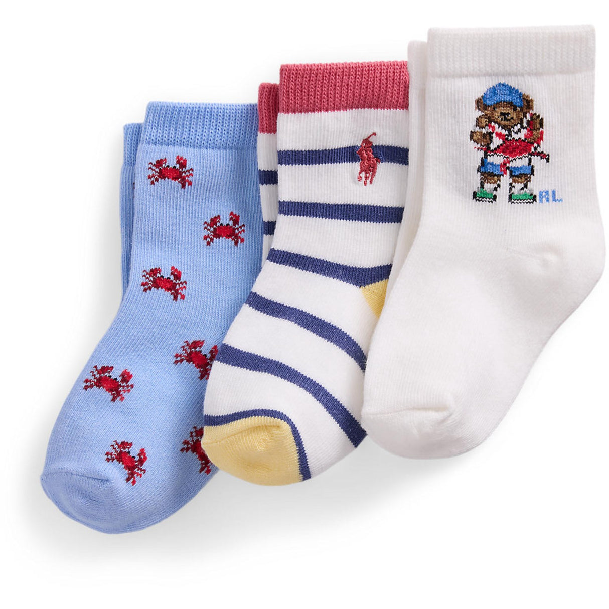 Ralph Lauren Baby White, White Multi, Blue Crew Strumpo 3-Pack