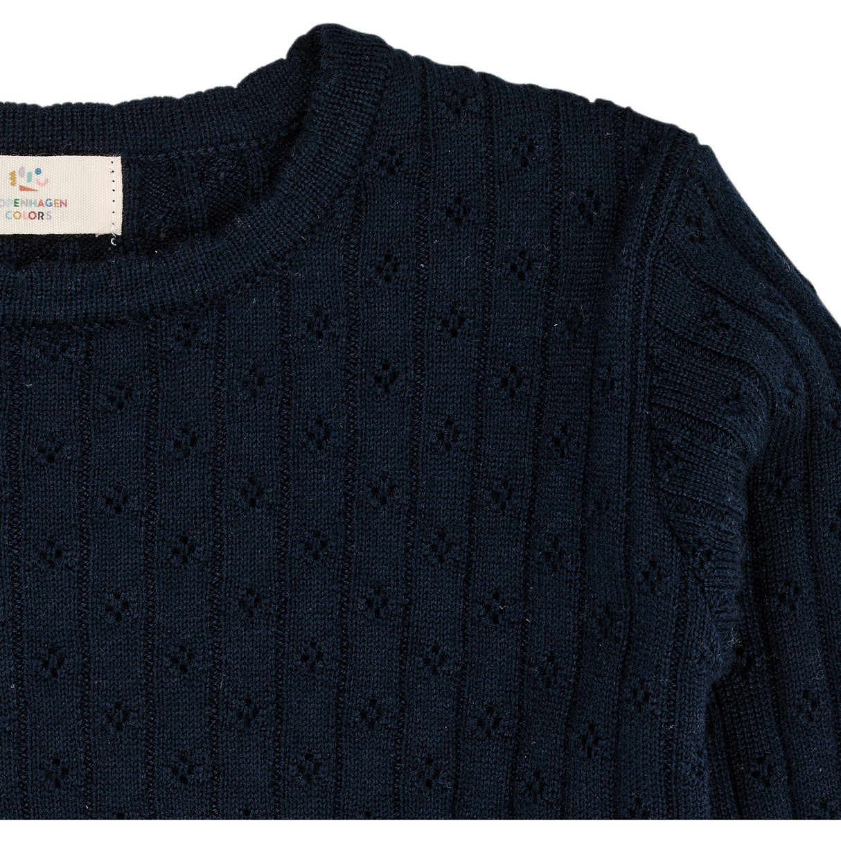 COPENHAGEN COLORS Navy Merino Classic Pointelle Blus