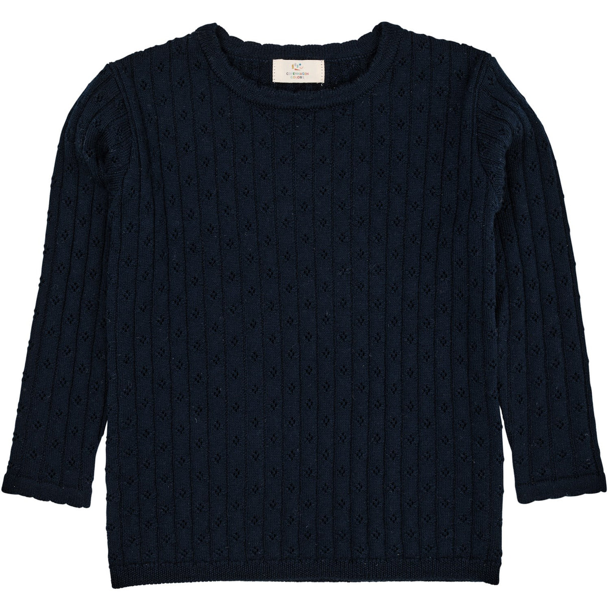 COPENHAGEN COLORS Navy Merino Classic Pointelle Blus