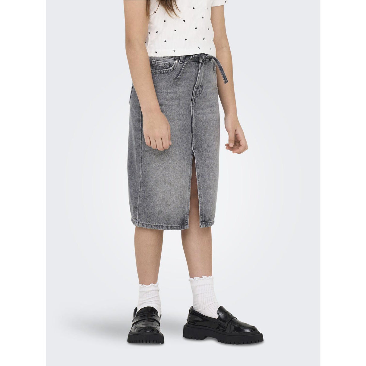kids ONLY Medium Grey Denim Gianna Belted Midi Kjol Dot Denim