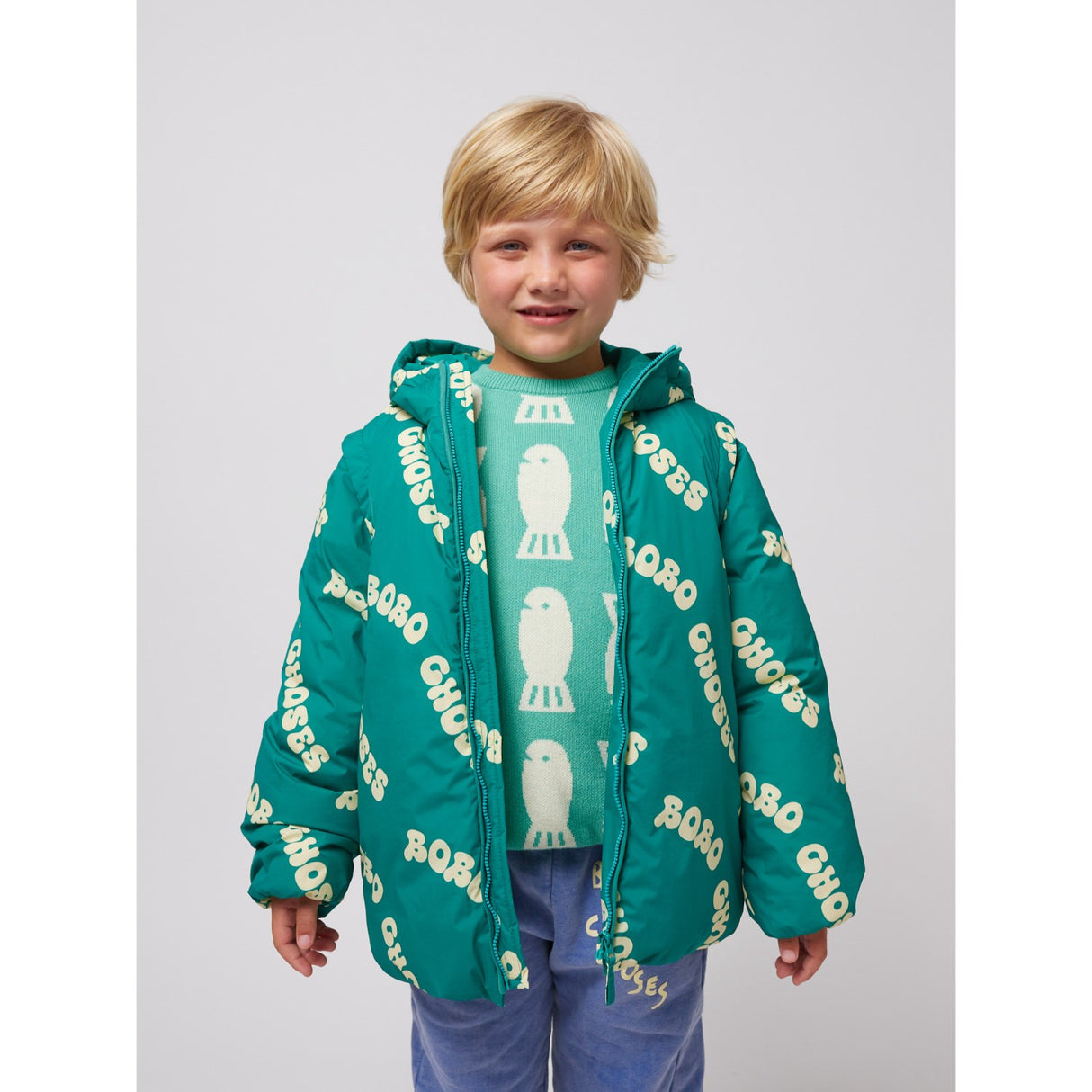 Bobo Choses Green Wavy Bobo Choses All Över Ljus Quiltad Anorak