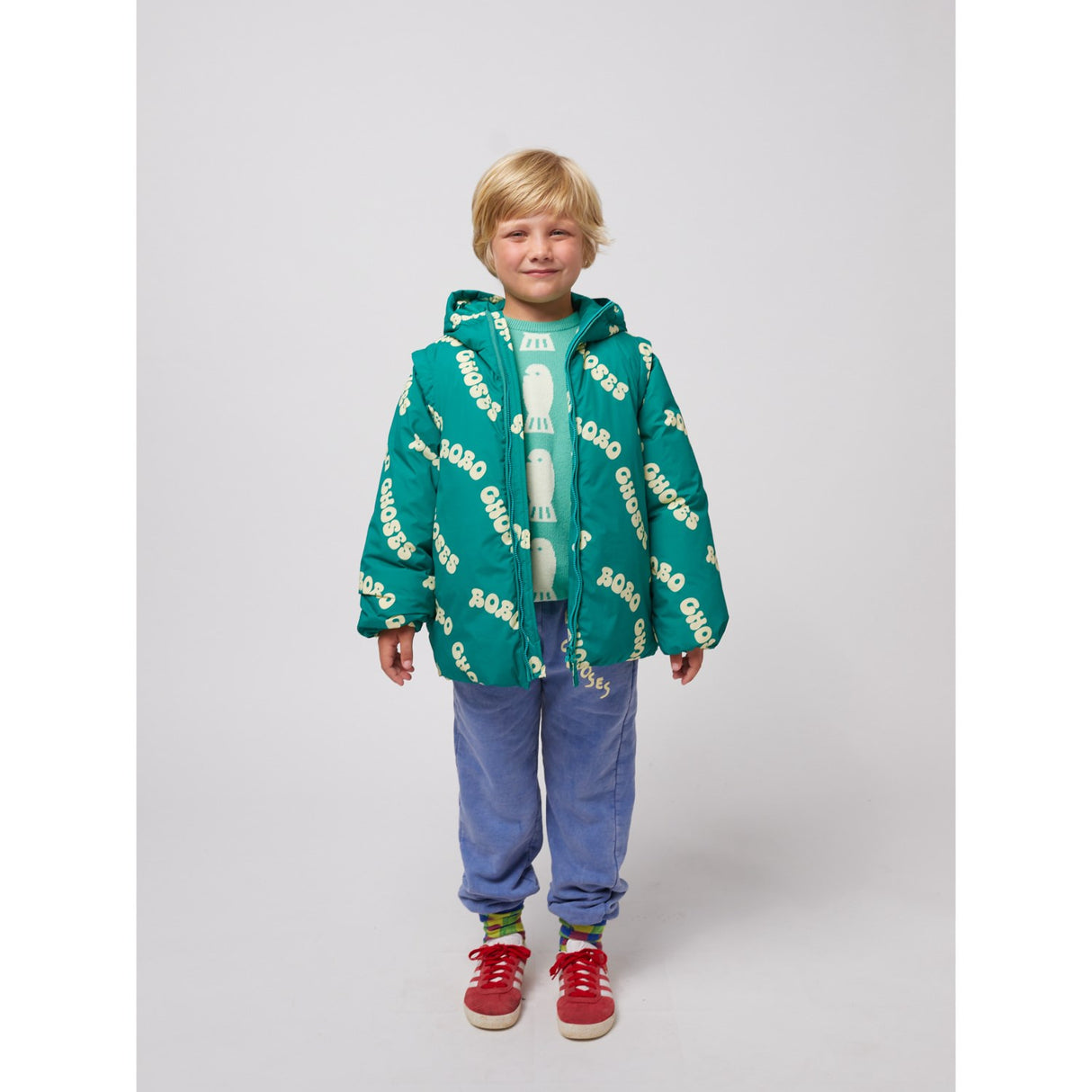 Bobo Choses Green Wavy Bobo Choses All Över Ljus Quiltad Anorak