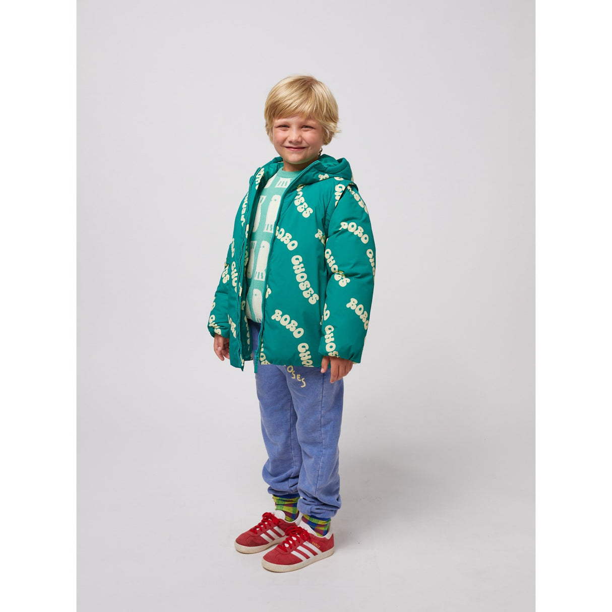 Bobo Choses Green Wavy Bobo Choses All Över Ljus Quiltad Anorak