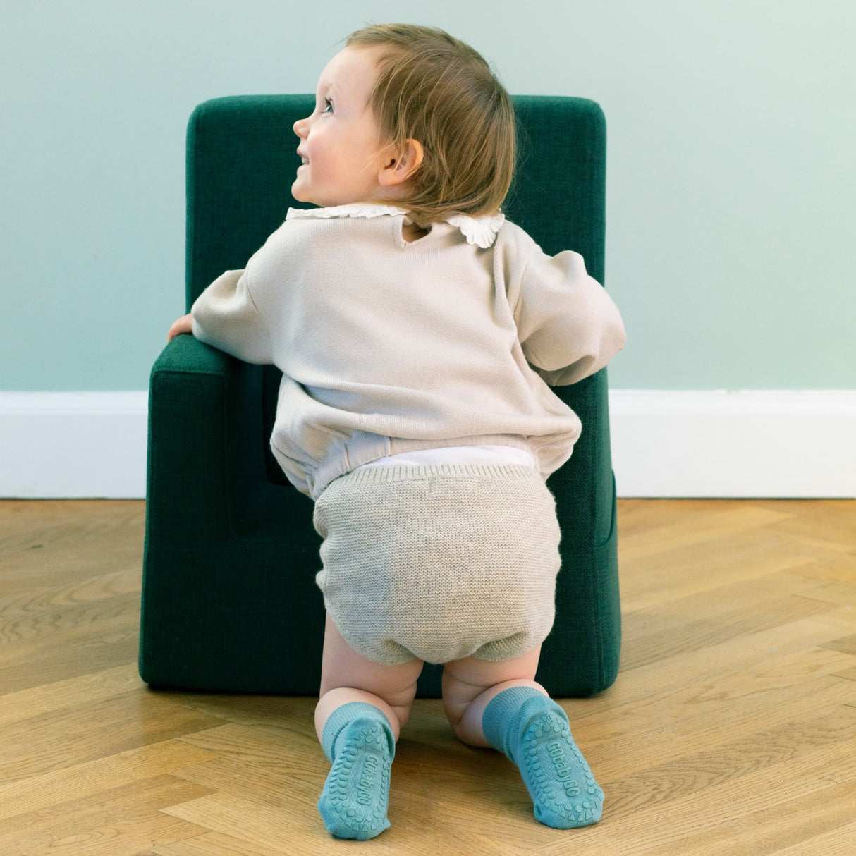 Gobabygo Dusty Blue Non-Slip Strumpor Bambu