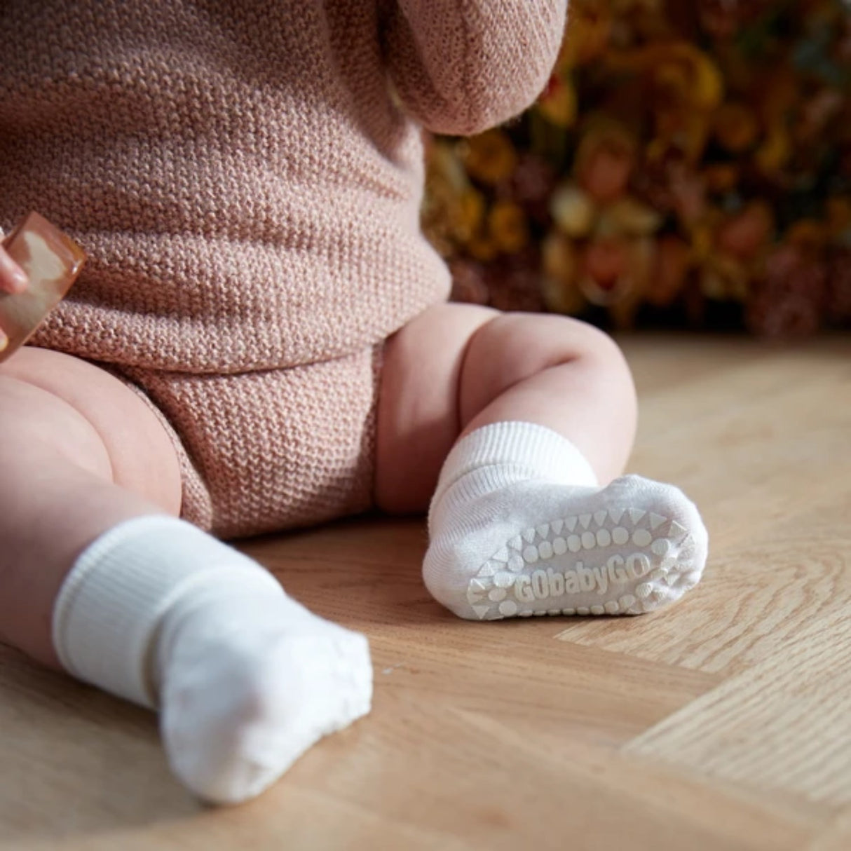 Gobabygo Off White Non-Slip Strumpor Bambu