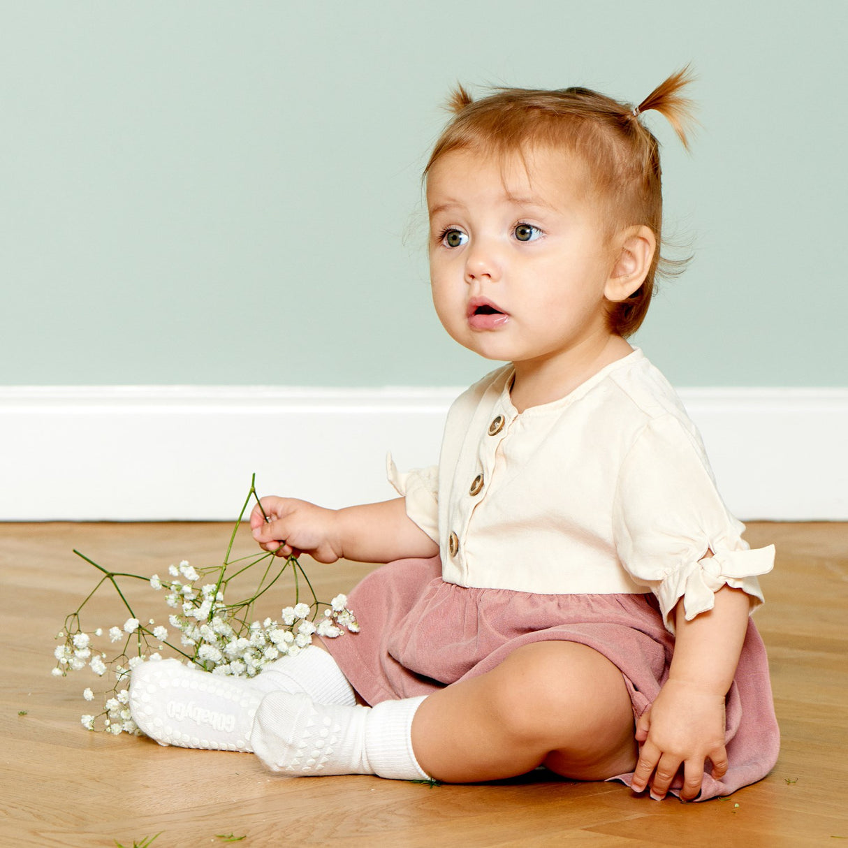 Gobabygo Off White Non-Slip Strumpor Bambu