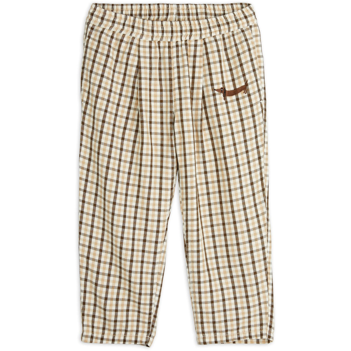Mini Rodini Beige Gingham Woven Elastic Byxor