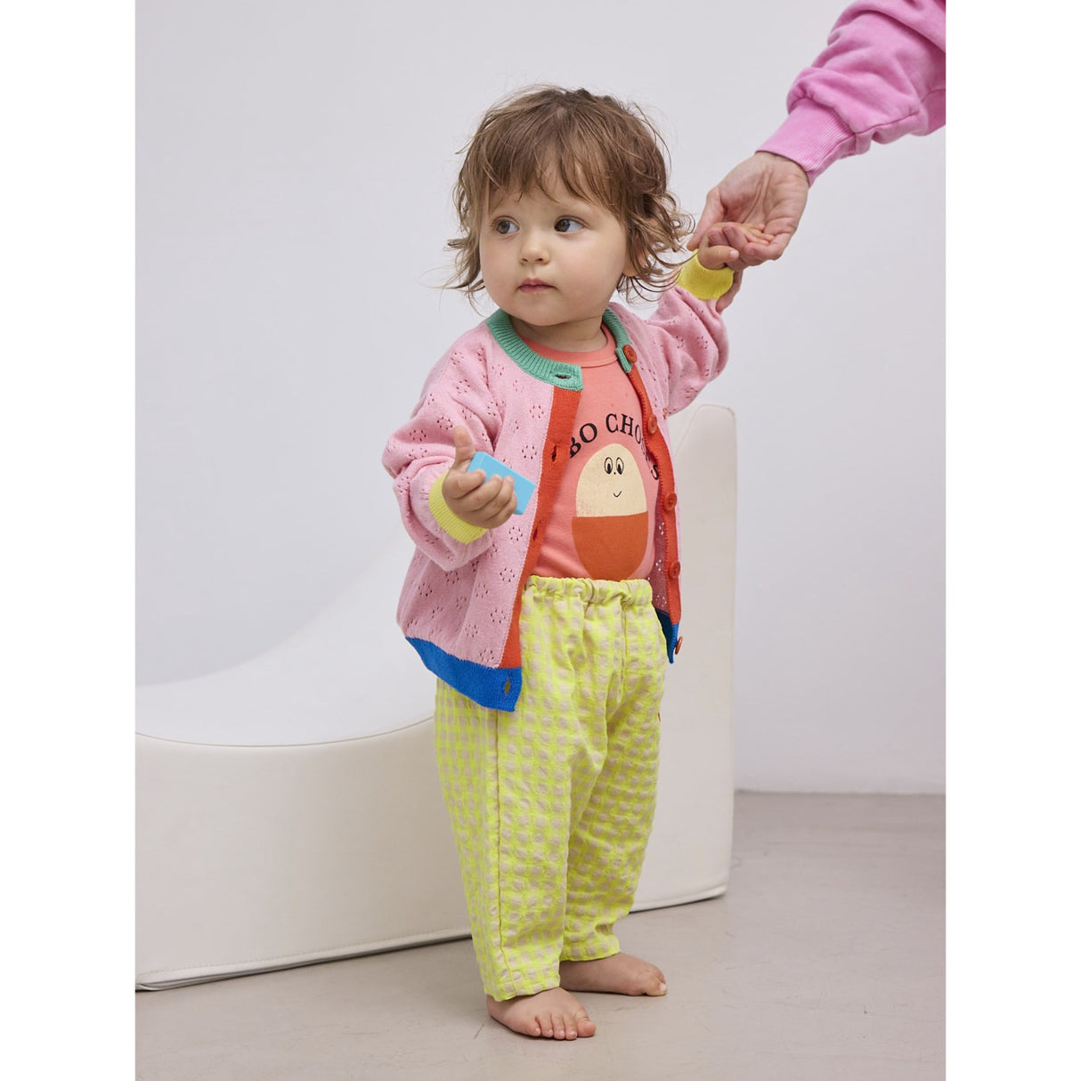 Bobo Choses Ljus Pink Färg Block Open Work Cardigan