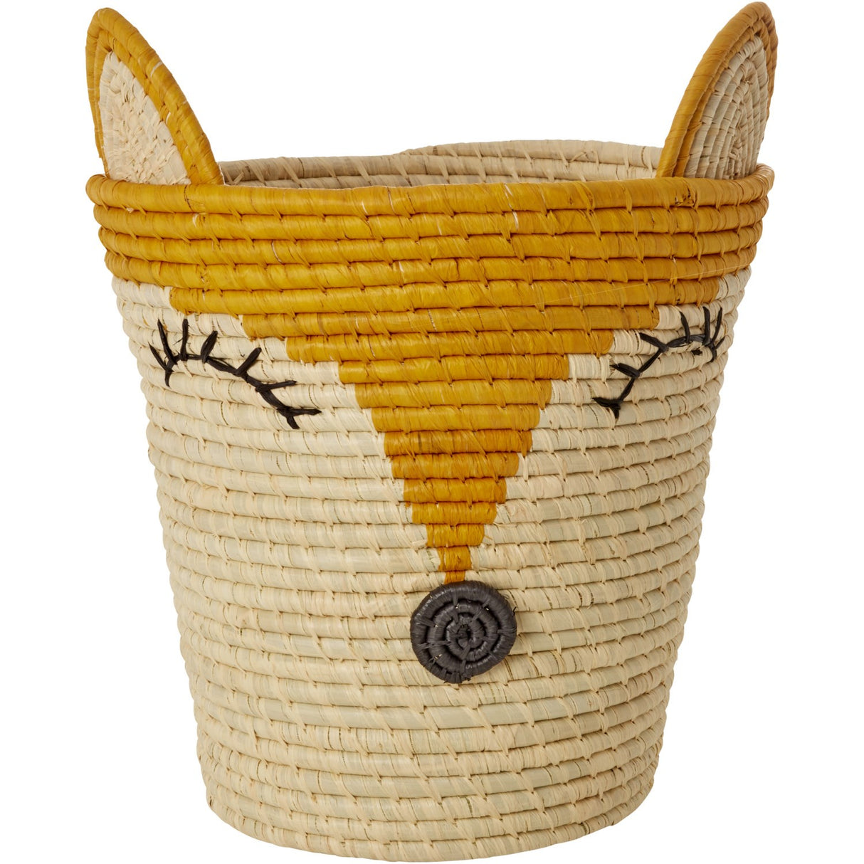 Rice Round Raffia Korg Med Fox Head - Yellow