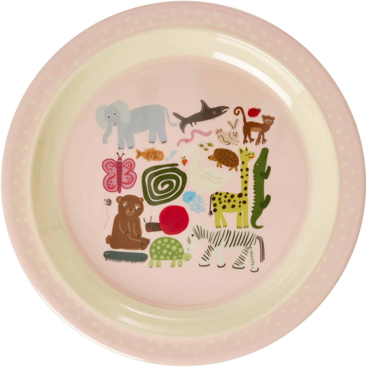 Rice Melamine Kids Lunch Tallrik Med Wildlife Print - Pink