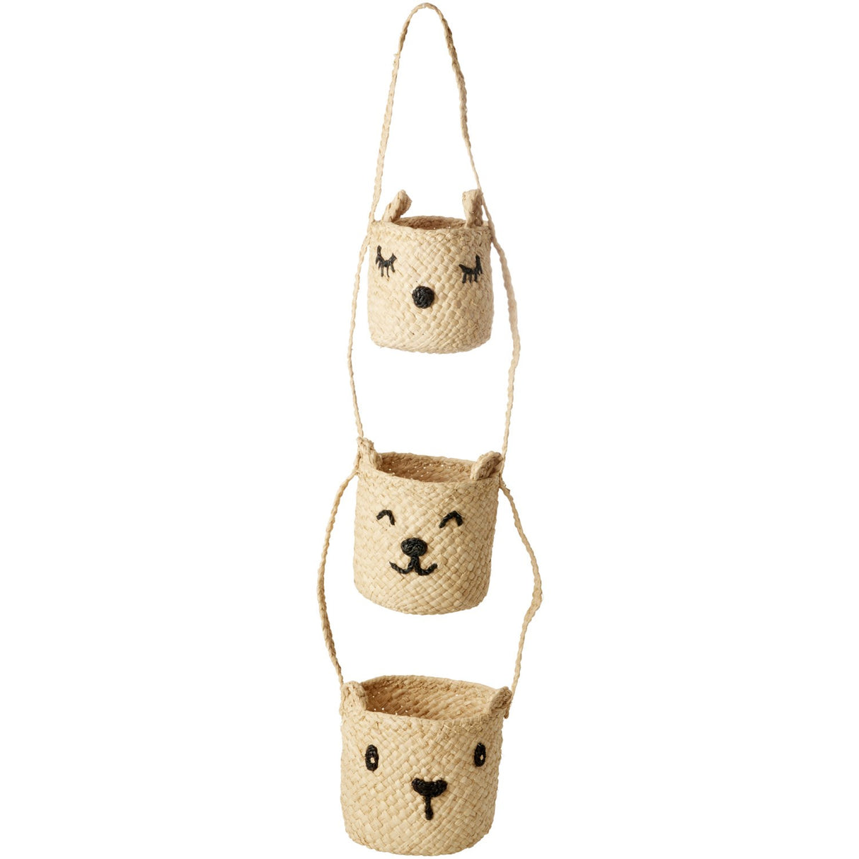 Rice Raffia 3-Tier Hanging Förvaring Med Animal Faces I Natural