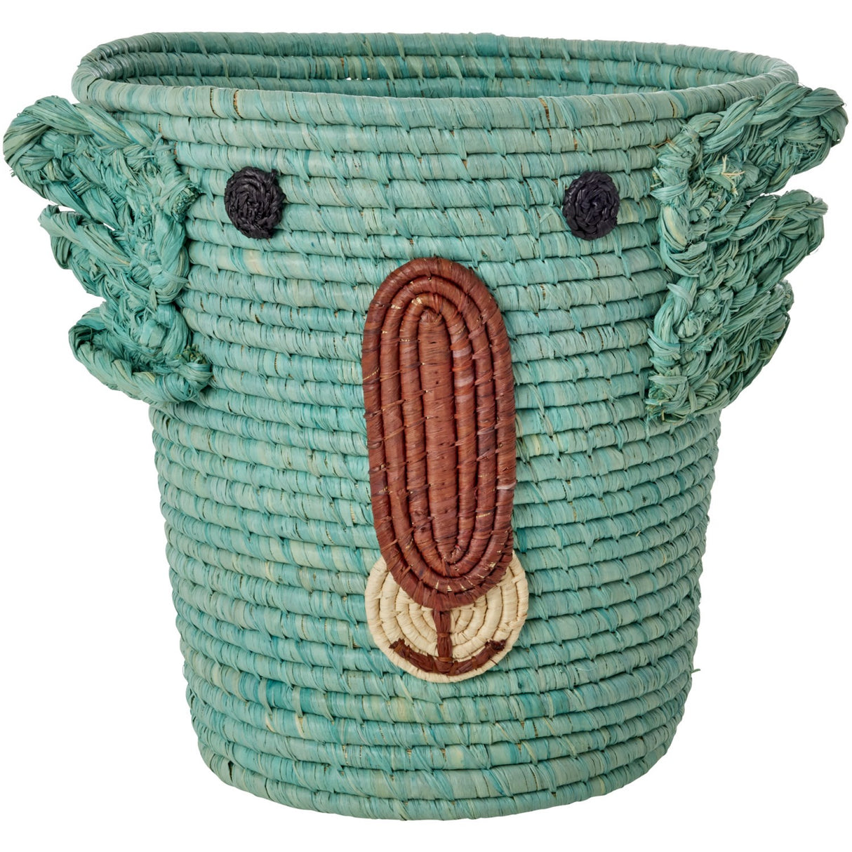 Rice Round Raffia Korg Med Koala Head - Aqua