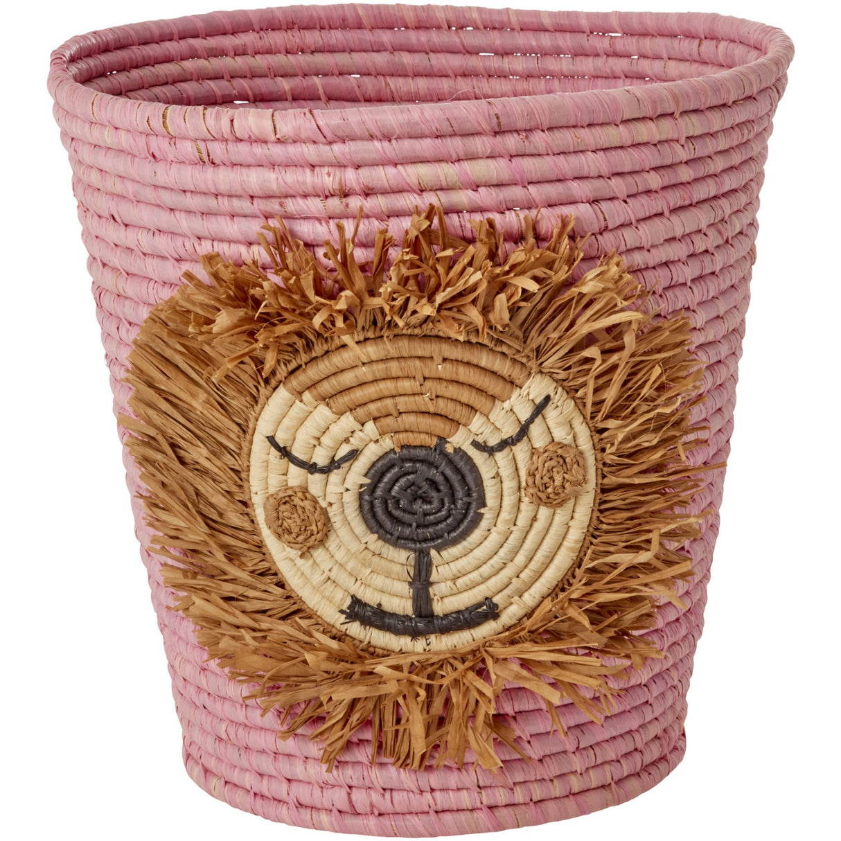 Rice Round Raffia Korg Med Lion Head - Pink