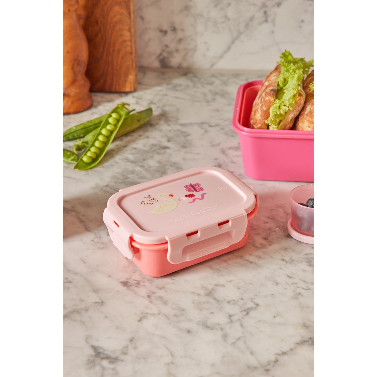 Rice Lunchbox Med Airtight Lid Och Wildlife Print - Pink - Small