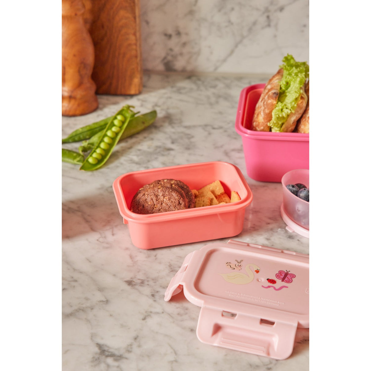 Rice Lunchbox Med Airtight Lid Och Wildlife Print - Pink - Small