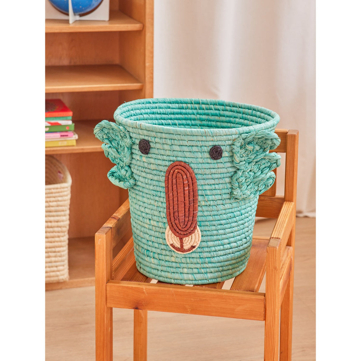 Rice Round Raffia Korg Med Koala Head - Aqua
