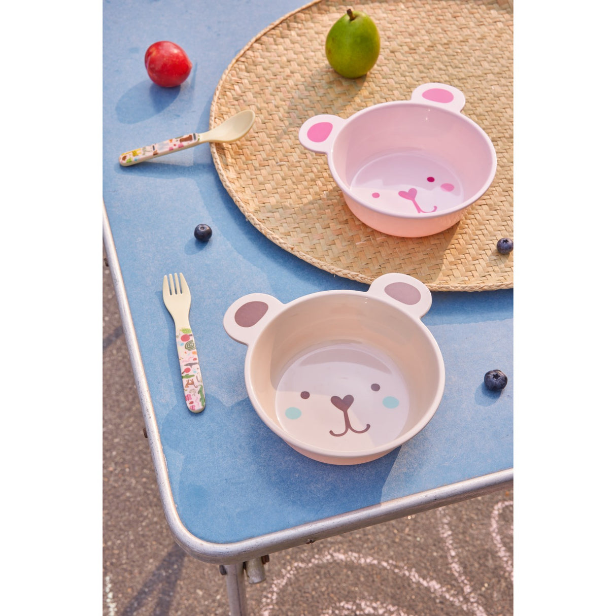 Rice Melamine Skål Med Skål I Björn Shape - Pink - 500 Ml