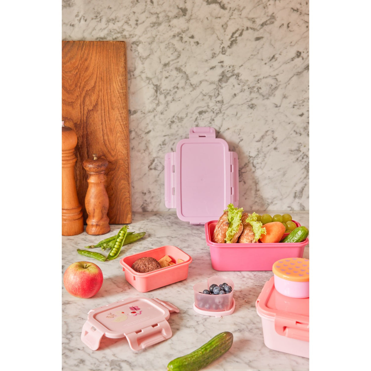 Rice Lunchbox Med Airtight Lid Och Wildlife Print - Pink - Small