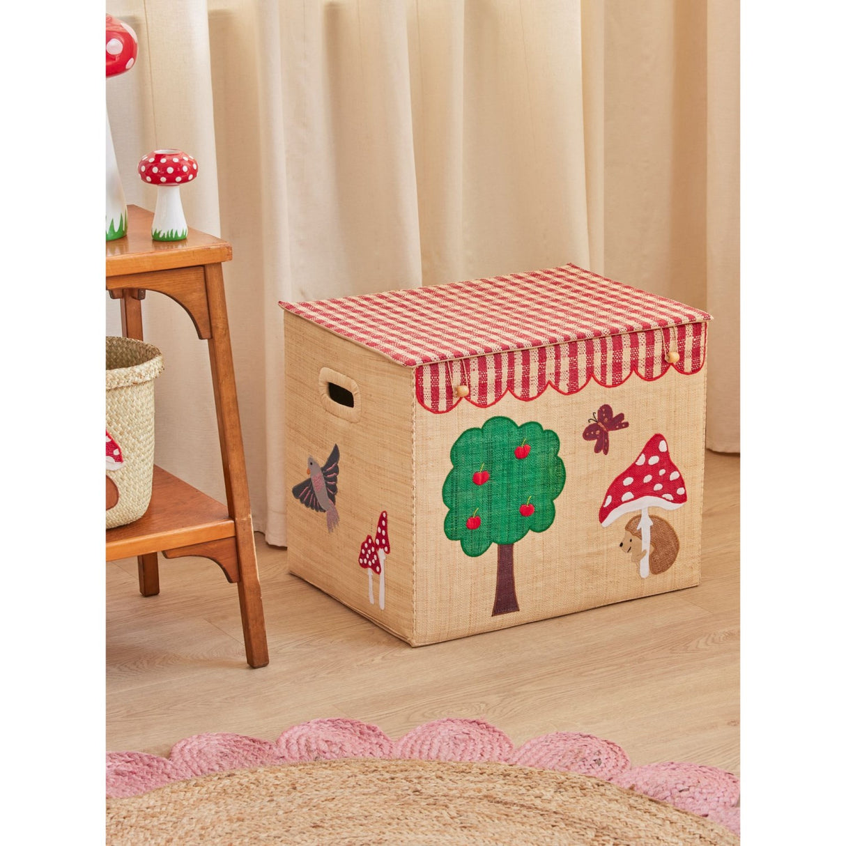 Rice Raffia Förvaring Box Med Happy Forest Theme - Extra Large - Foldable