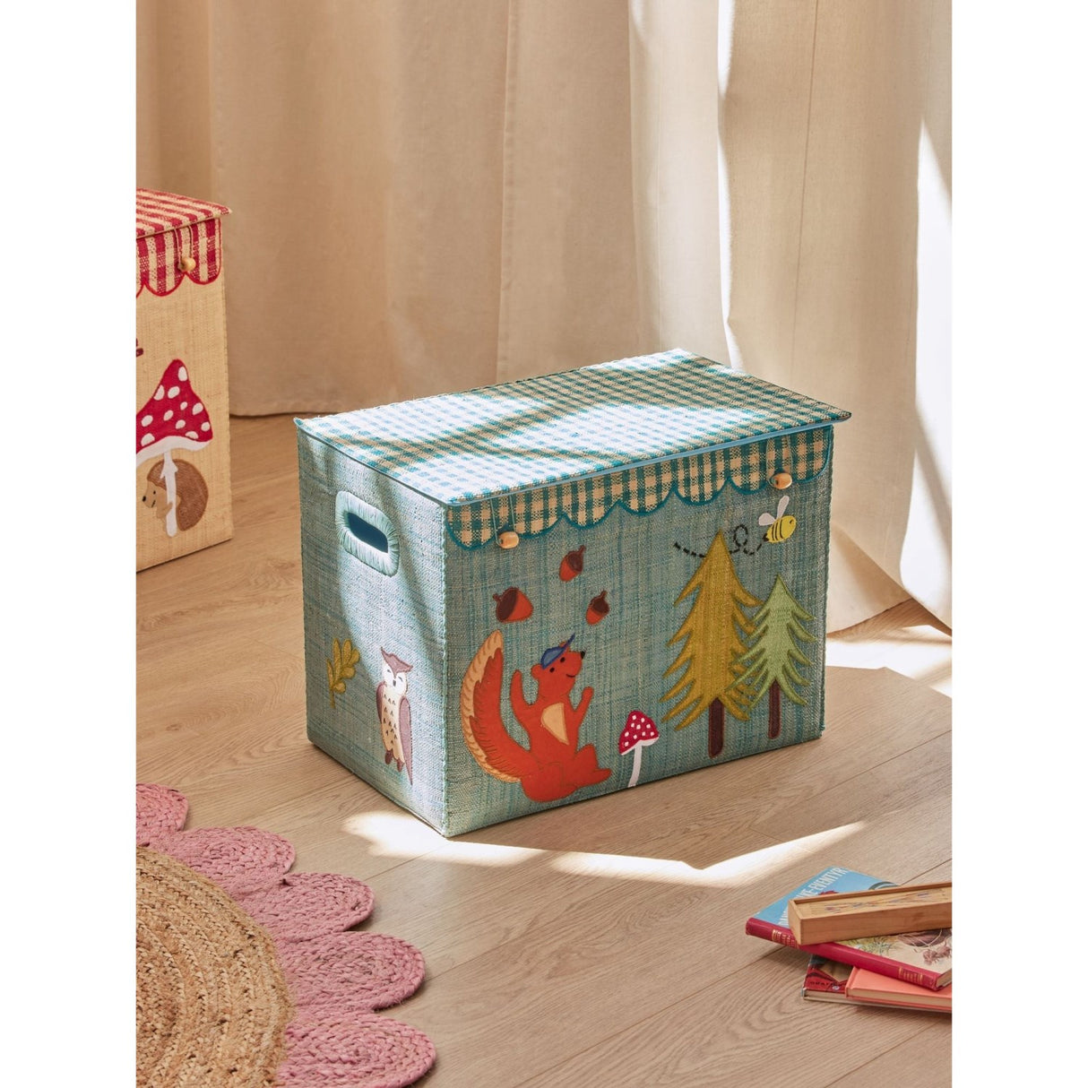 Rice Raffia Förvaring Box Med Happy Forest Theme - Large - Foldable